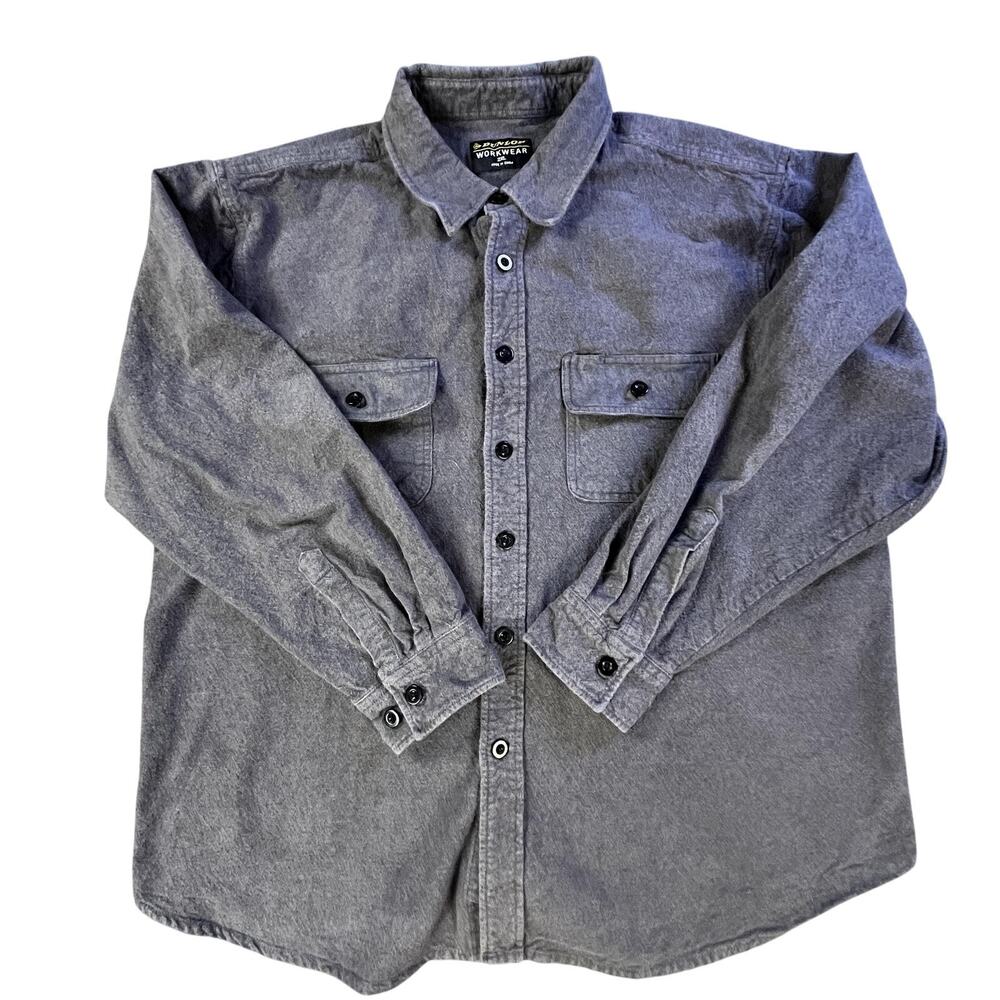 Dunlop Gray Chamois Flannel Shirt Mens 2XL Long Sleeve Button Front Utility